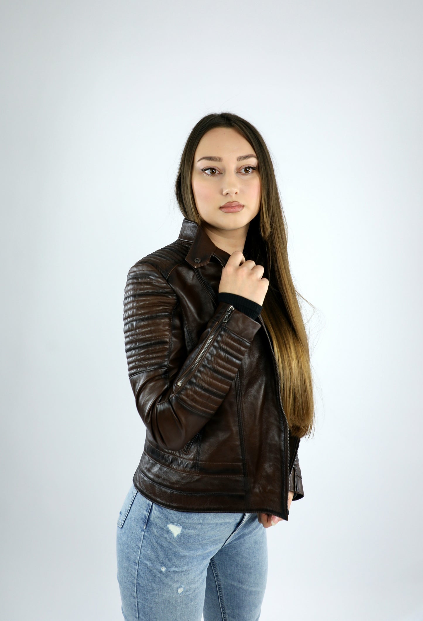 Kožna jakna-tamno braon