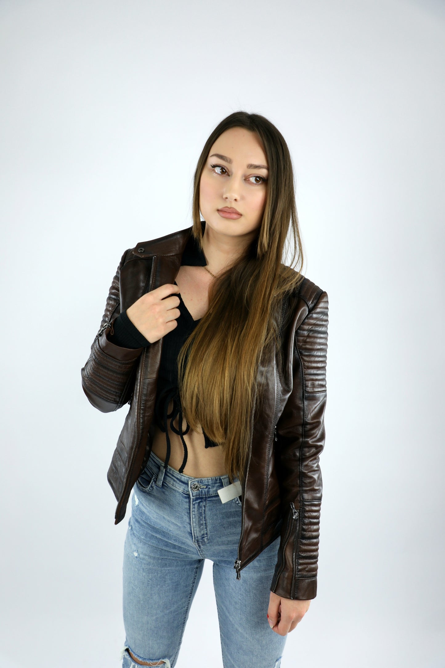 Kožna jakna-tamno braon