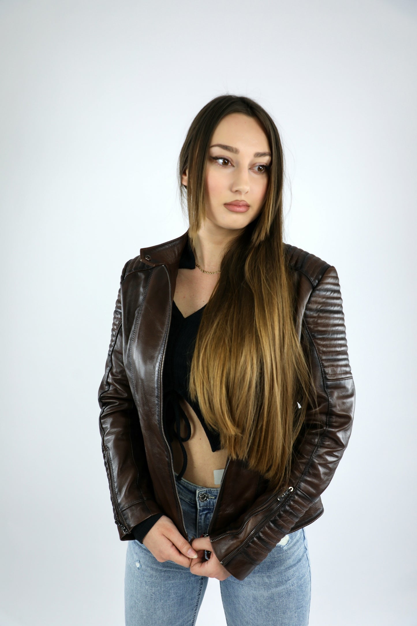 Kožna jakna-tamno braon
