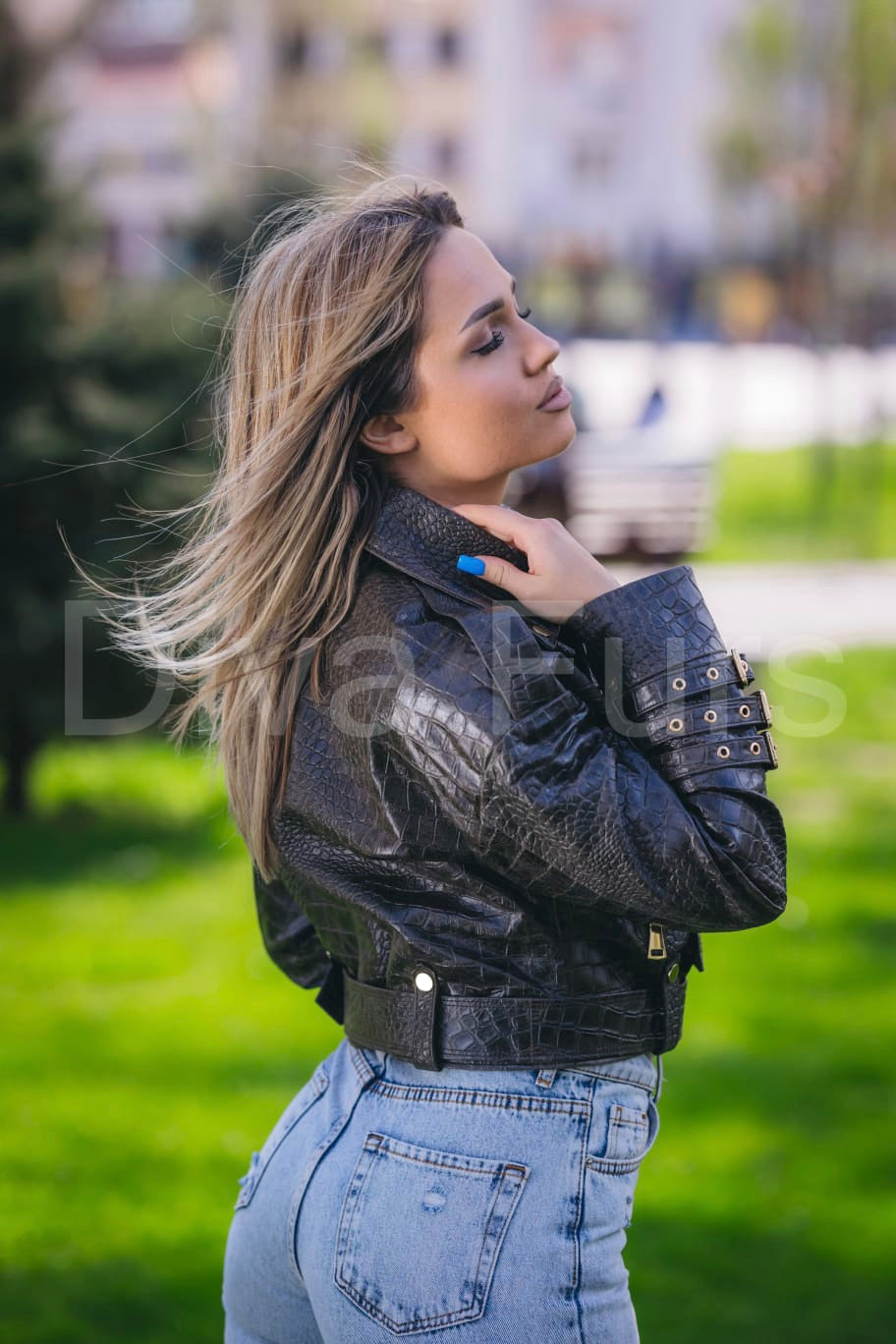 Kožna jakna kroko-crna