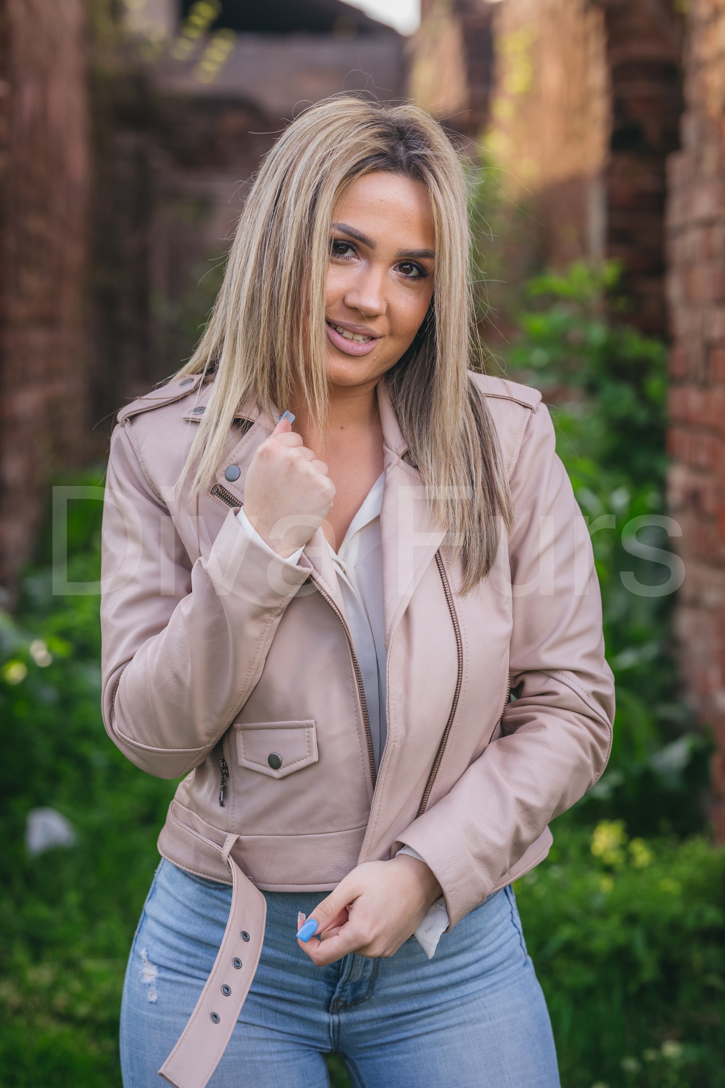 Kožna jakna svetlo roze