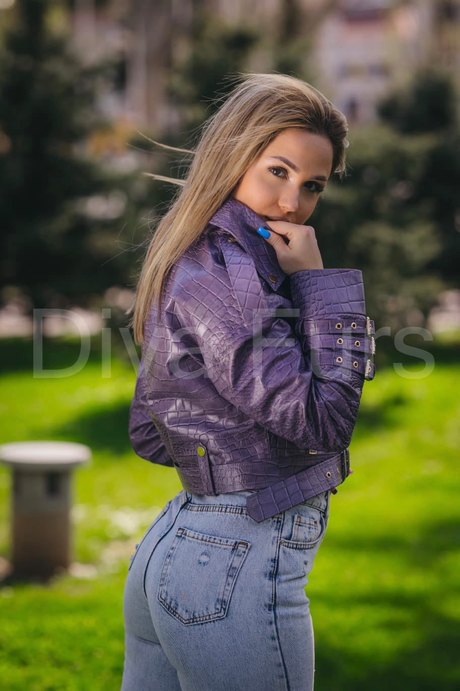 Kožna jakna kroko-ljubičasta