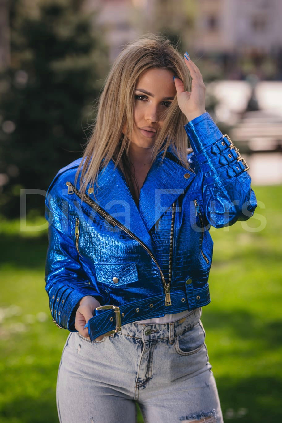 Kožna kroko jakna- plava