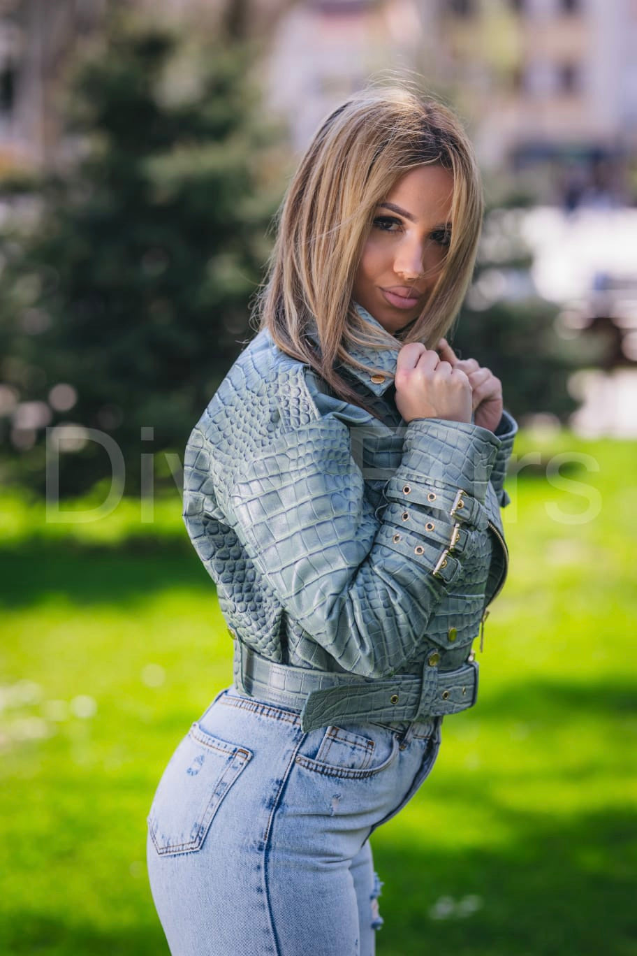 Kožna jakna kroko-zelena