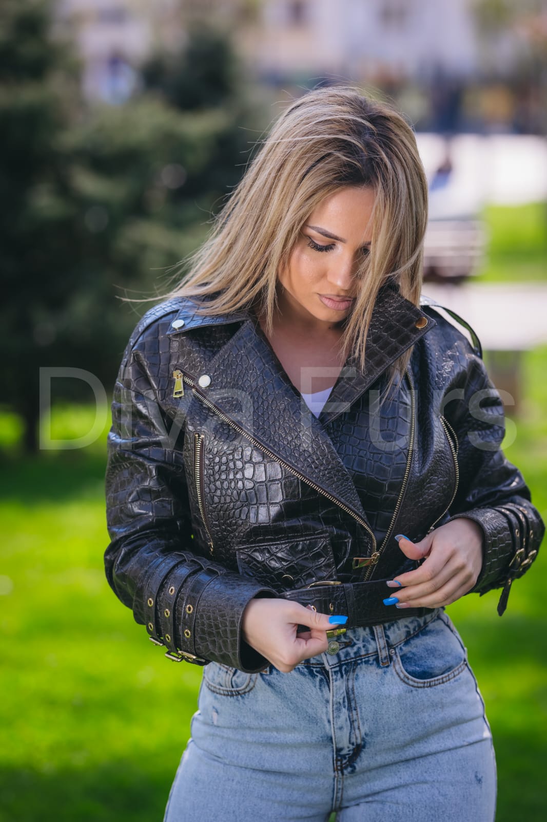 Kožna jakna kroko-crna